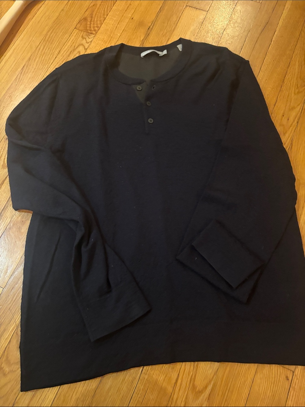 VINCE Men's Black Long-Sleeve WOOL Navy Henley Shirt - size large